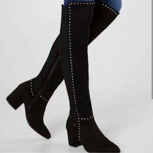 Black Studded Knee-High Boots